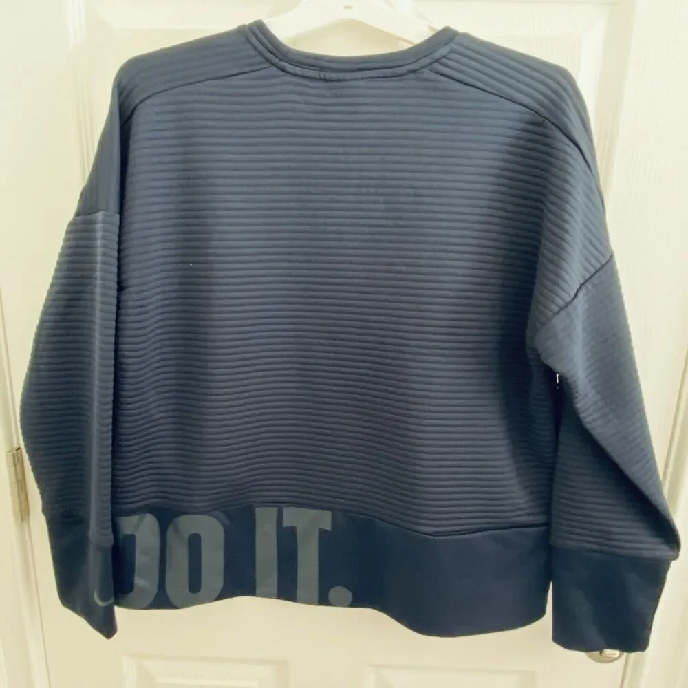 Nike Sweatshirt Dri Fit Shirt Womens Just Do It Size M Knit Ribbed Navy Pockets